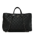 Caviar Quilted Large Coco Handle Shopping Tote Black