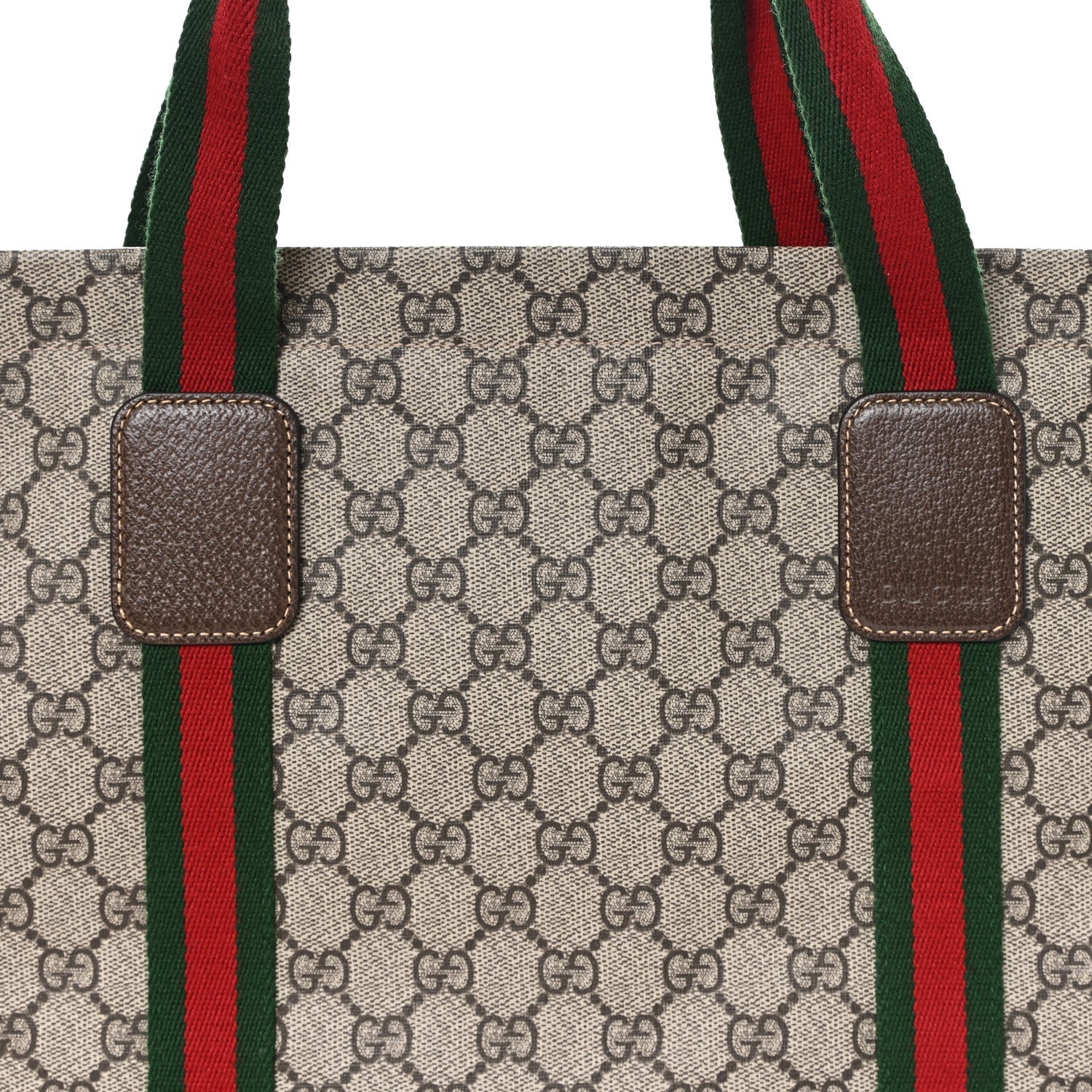 Tender GG Supreme Monogram Textured Dollar Calfskin Web Tote Beige Ebony New Acero