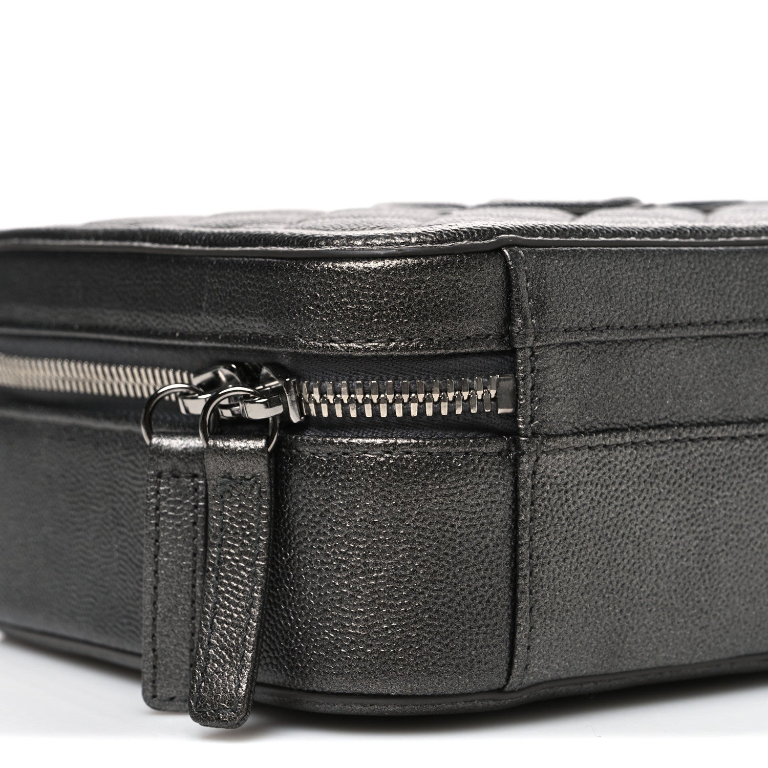 Metallic Caviar Quilted Medium CC Filigree Vanity Case Dark Silver