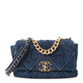 Denim Quilted Medium Chanel 19 Flap Blue