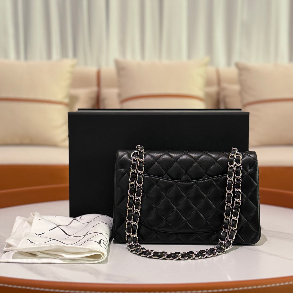 CHANEL CF SMALL BLACK LAMBSKIN WITH SILVER HARDWARE –  ITY CARD MODEL