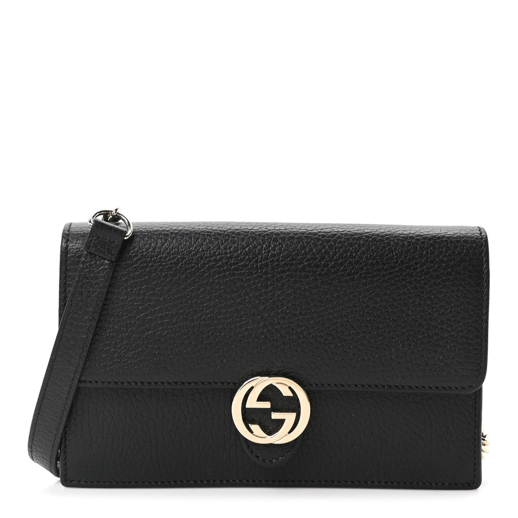 Dollar Calfskin Interlocking G Chain Wallet Black