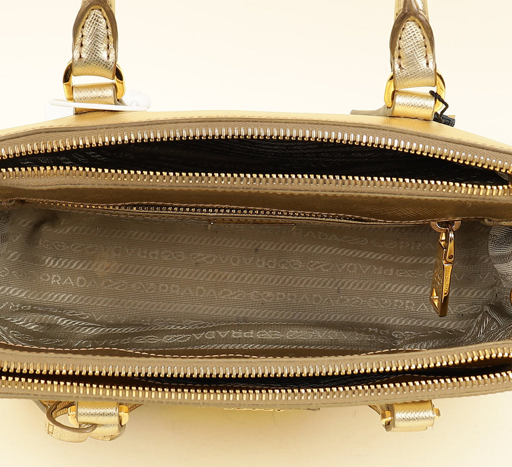 Prada Metallic Gold Lux Galleria Tote Small Bag