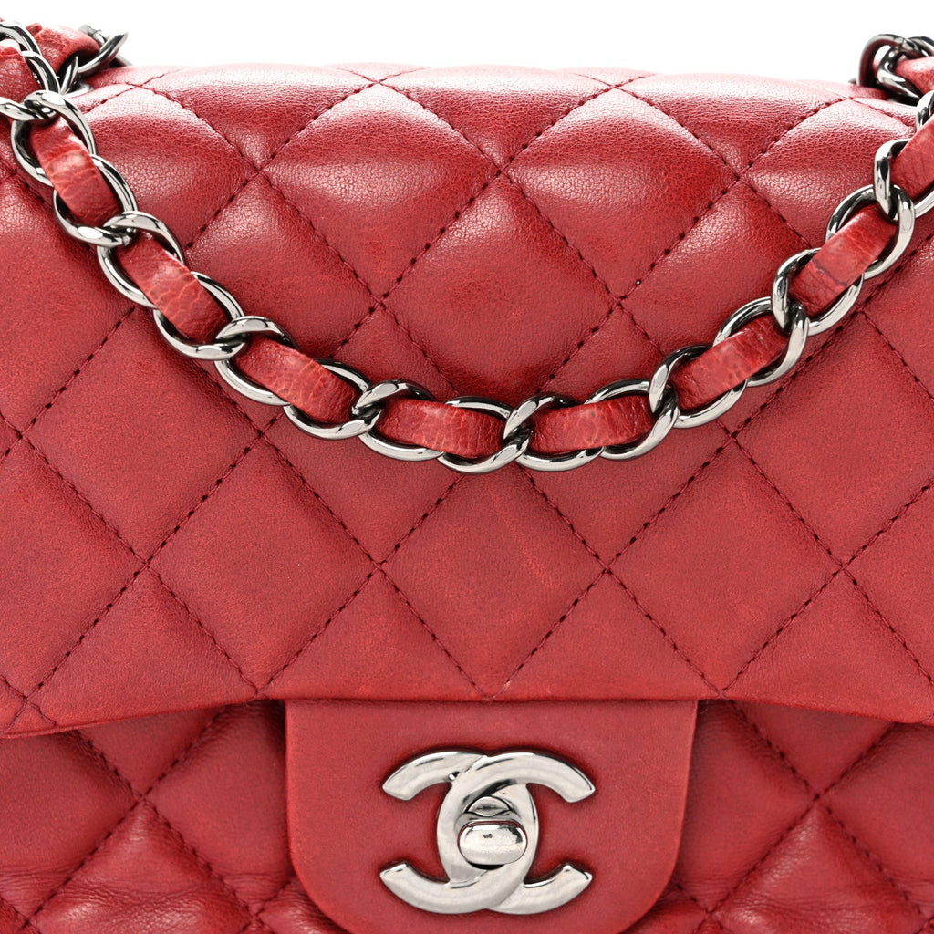 Lambskin Quilted Mini Square Flap Red