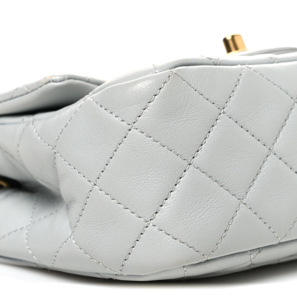 Lambskin Quilted Mini Pearl Crush Flap Light Grey