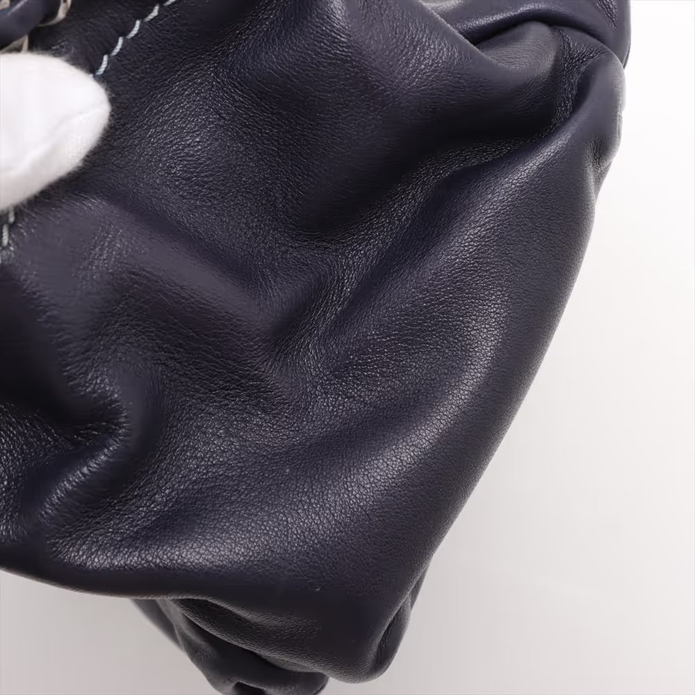 Chanel Logo Lambskin Chain Shoulder Bag Navy Blue