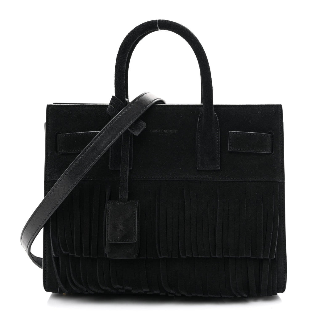 Suede Fringe Nano Sac De Jour Black