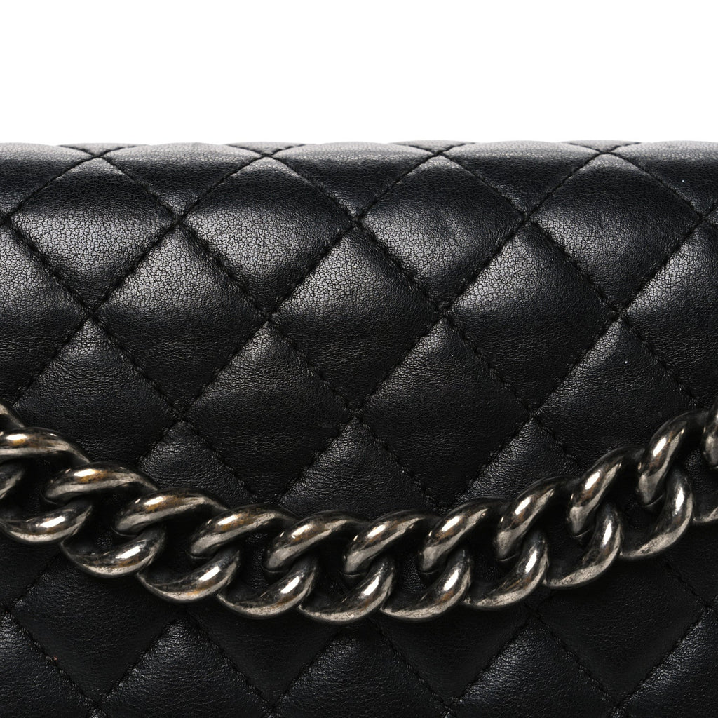 Lambskin Quilted Large Boy Flap Black