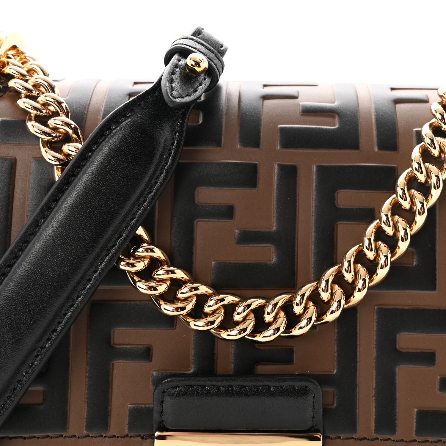 Vitello Liberty Bi-Color FF 1974 Embossed Small Kan U Shoulder Bag Maya Black