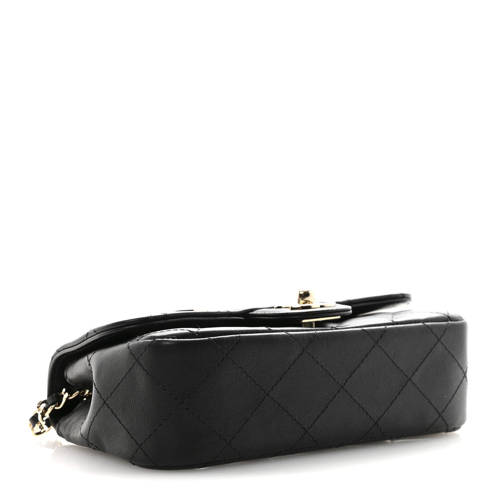 Lambskin Quilted Extra Mini V For Victory Flap Black