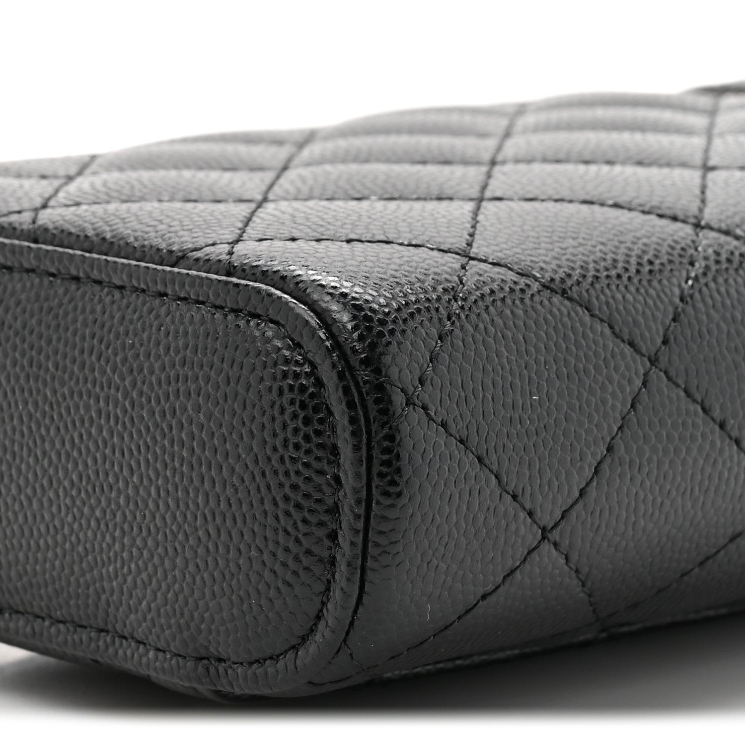 Caviar Quilted Phone Holder With Chain Black