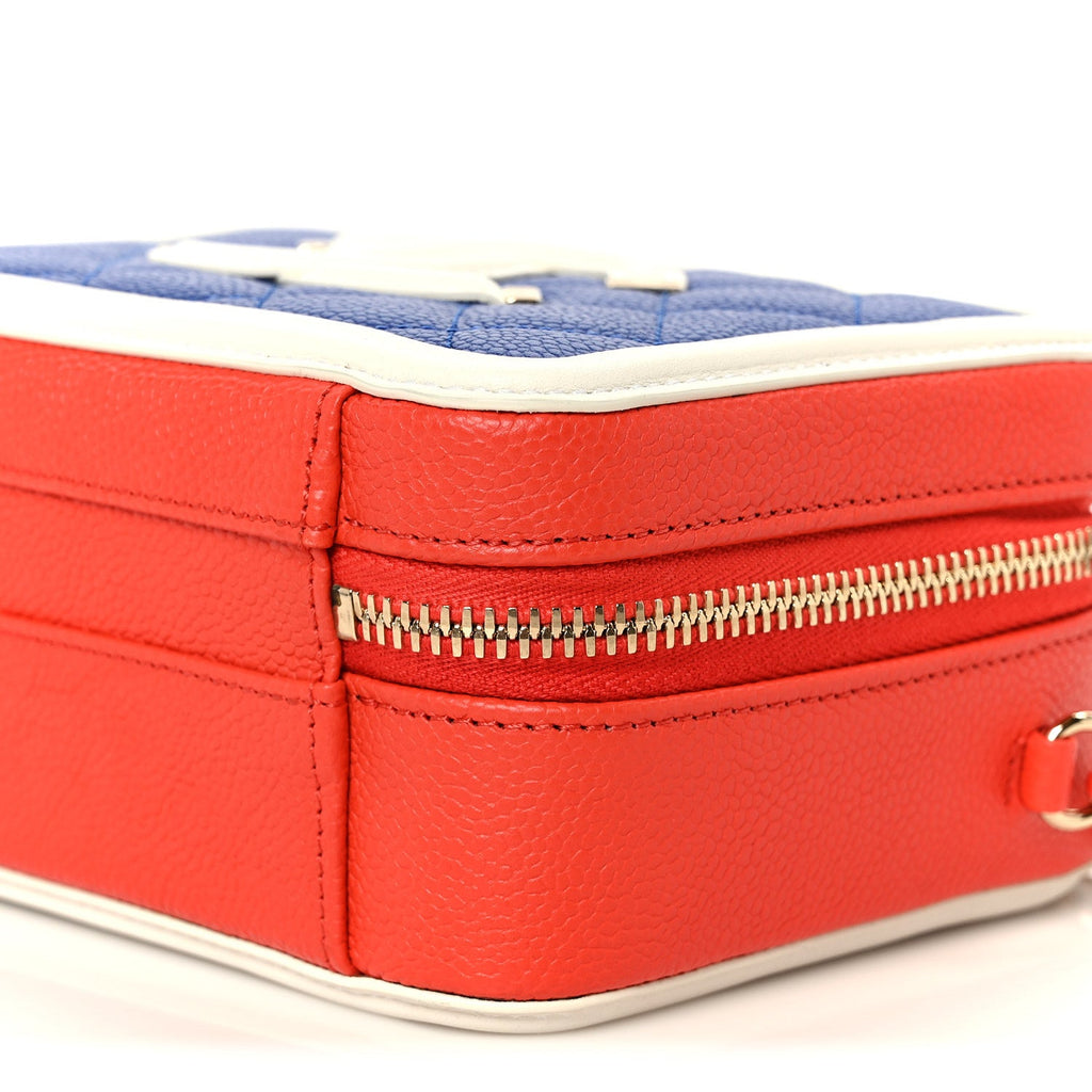 Caviar Quilted Small CC Filigree Vanity Case Blue White Red
