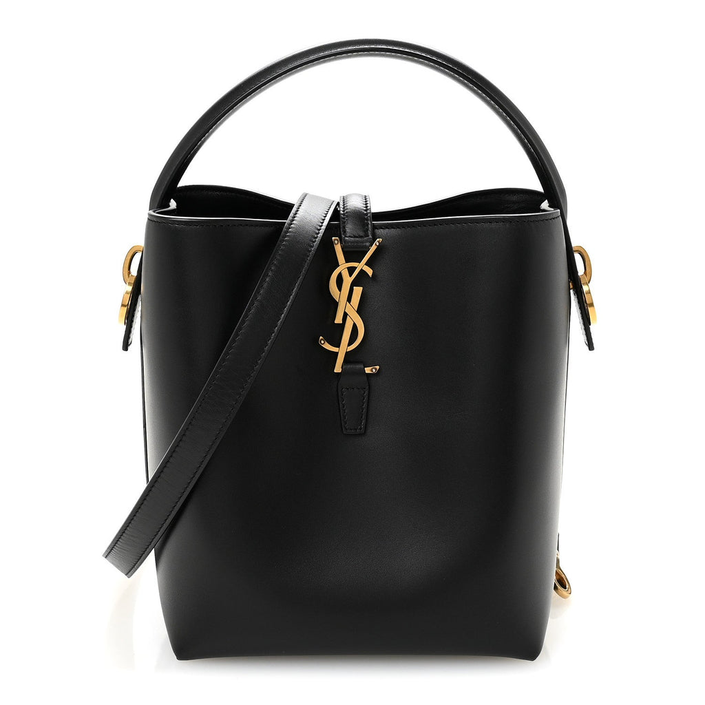 Smooth Shiny Calfskin Monogram Le 37 Small Bucket Bag Black