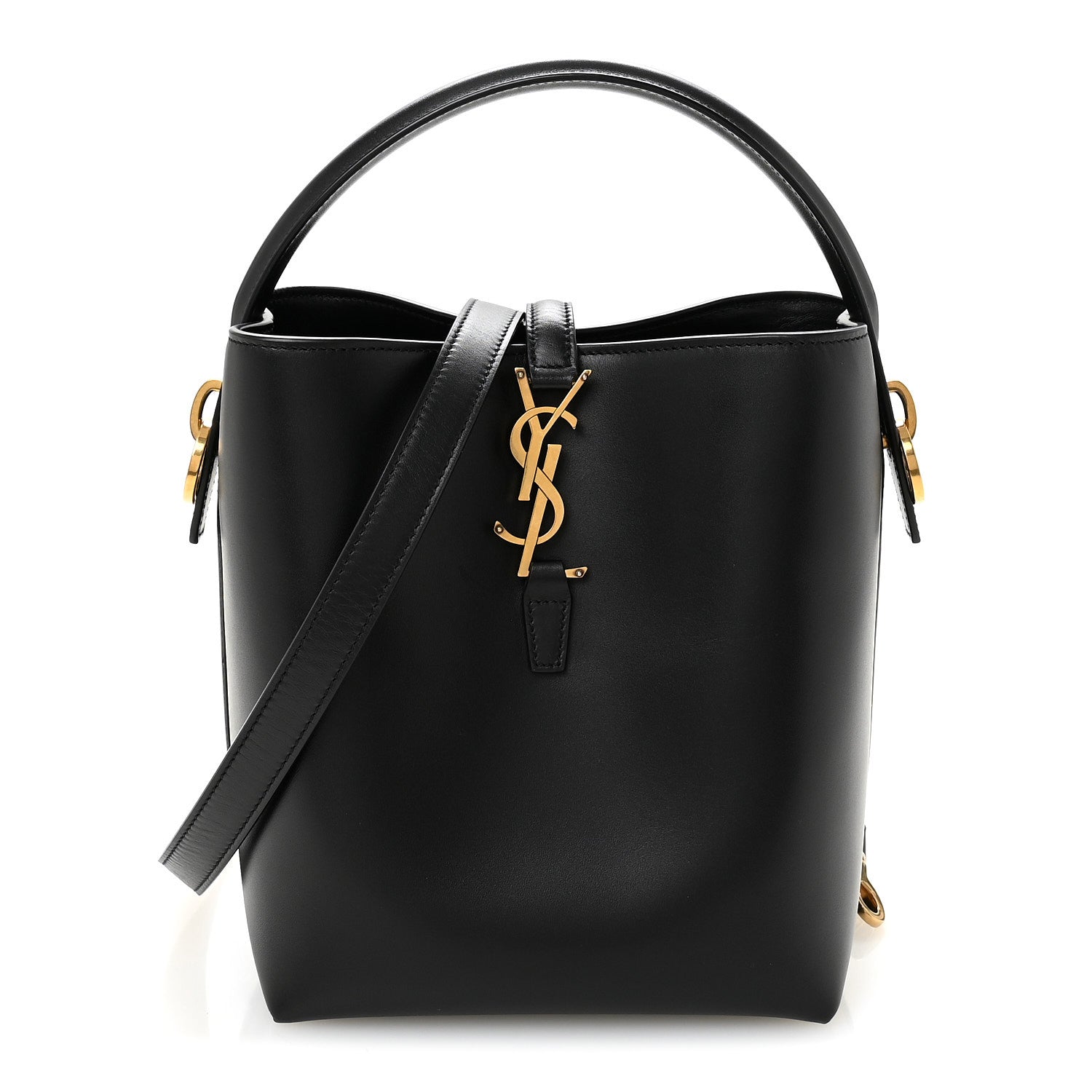 Smooth Shiny Calfskin Monogram Le 37 Small Bucket Bag Black
