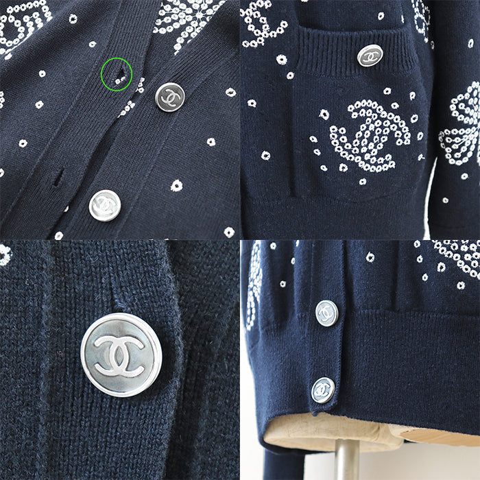 Chanel Knit Cardigan P74636 Navy White
