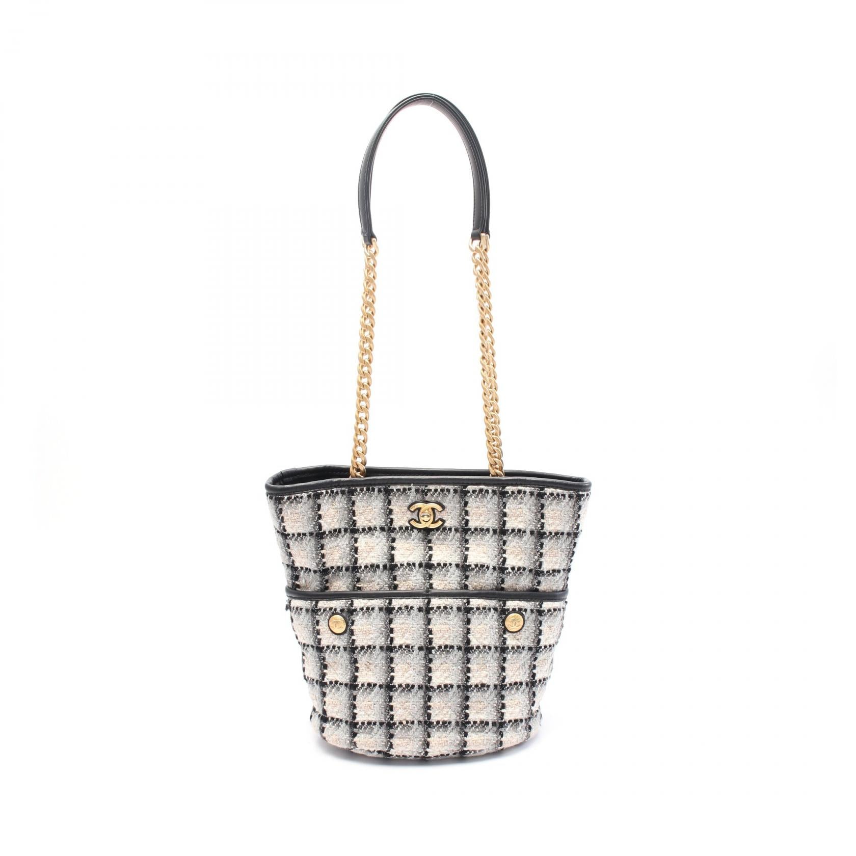 Chanel Coco Mark Fabric Leather Tote Bag