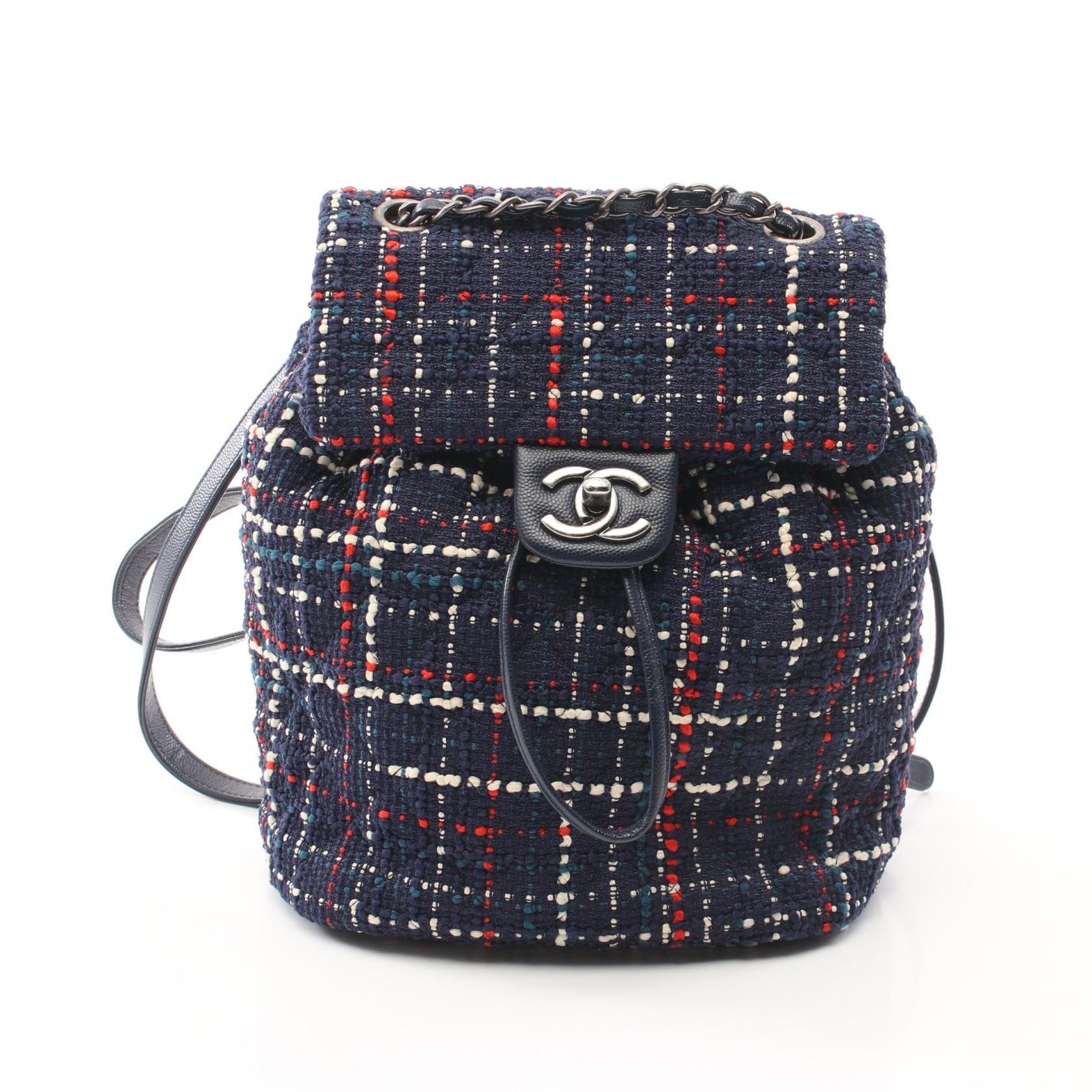 Chanel Coco Mark Fabric Leather Backpack