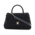 Chanel Coco Handle Flap Shevron V Stitch Fur Handbag