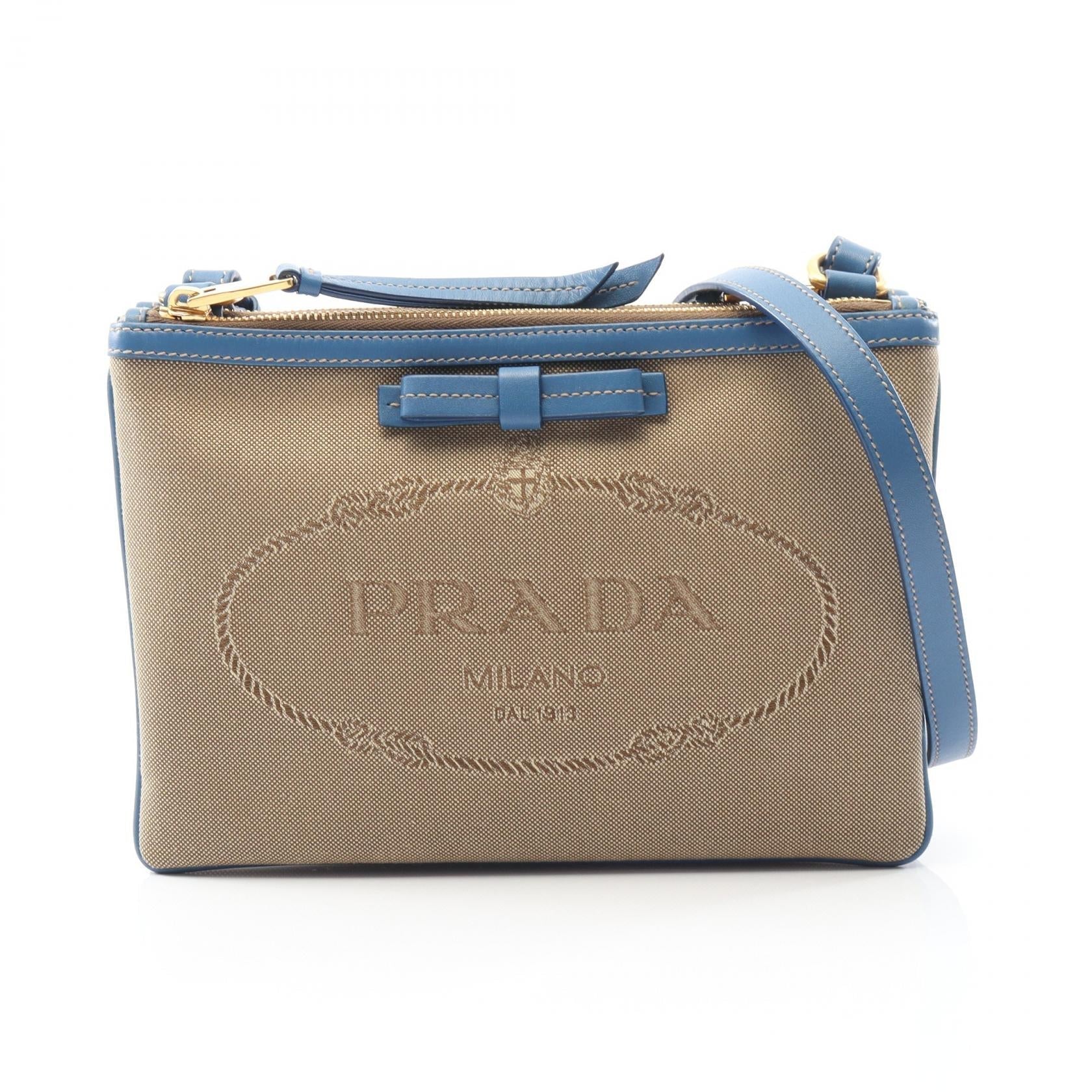 Prada LOGO JACQUARD Canvas Leather Shoulder Bag
