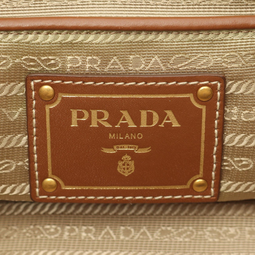 Prada LOGO JACQUARD Canvas Leather Tote Bag