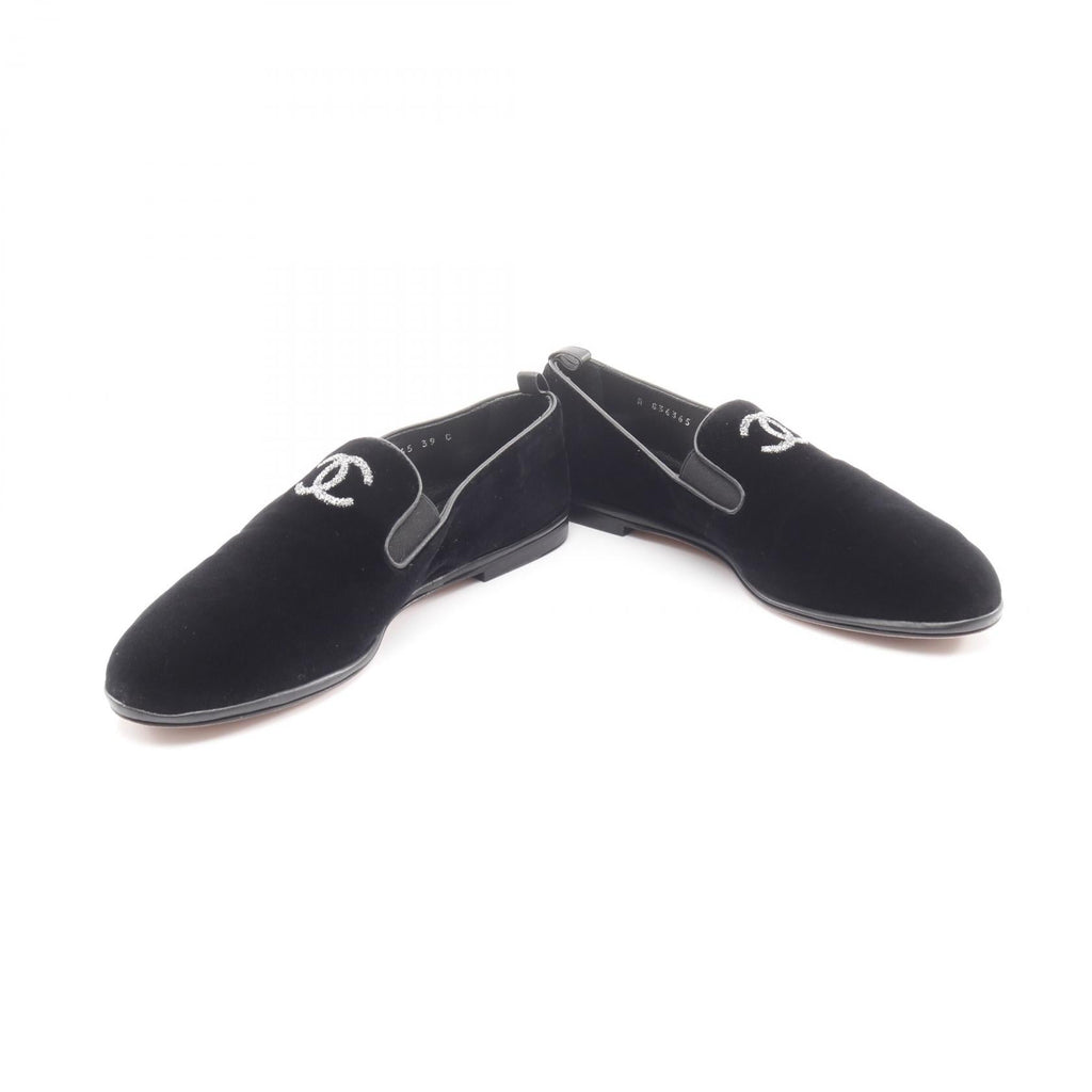 Chanel Coco Mark Fabric Slip-on Shoes