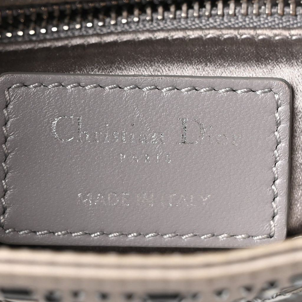 Satin Crystal Cannage Mini Lady Dior Gray