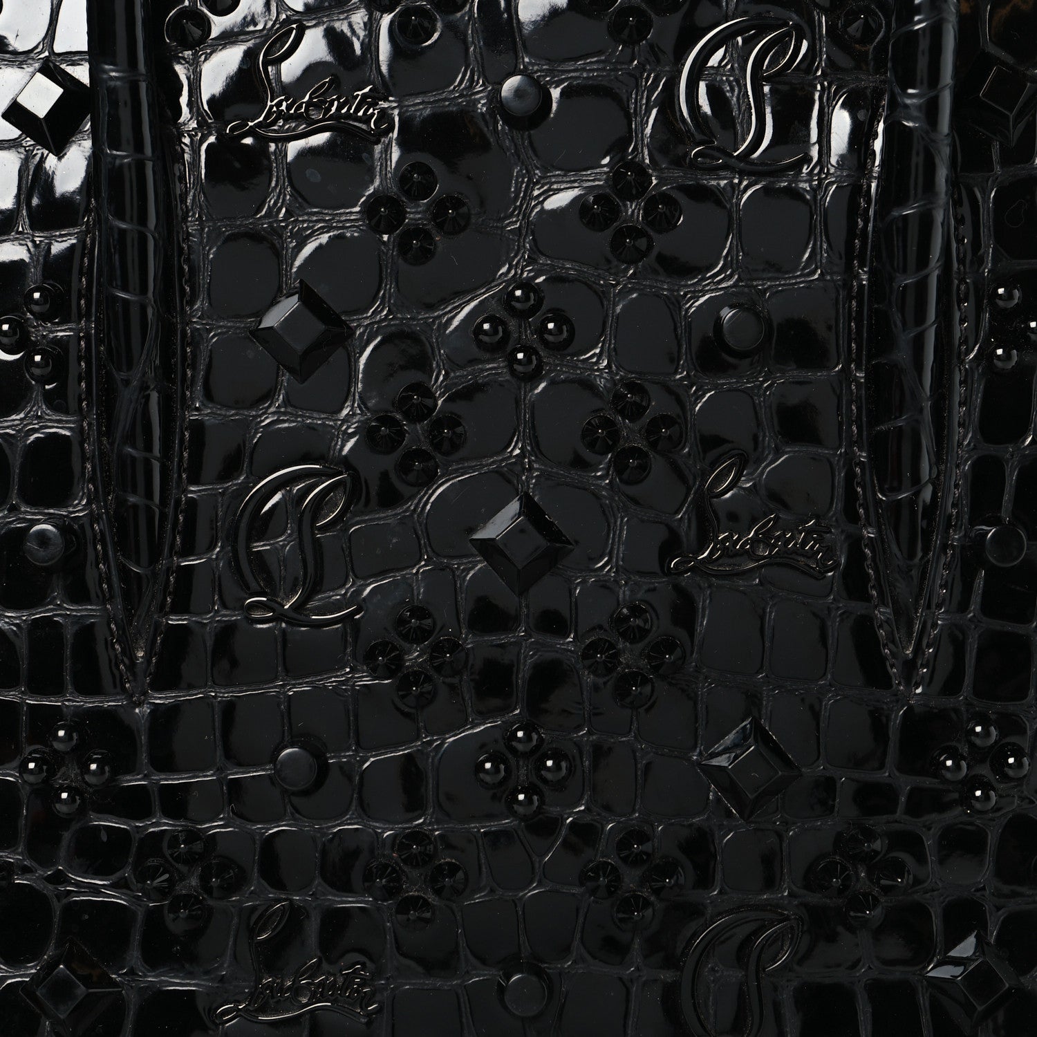 Calfskin Crocodile Embossed Studded Medium Paloma S Black