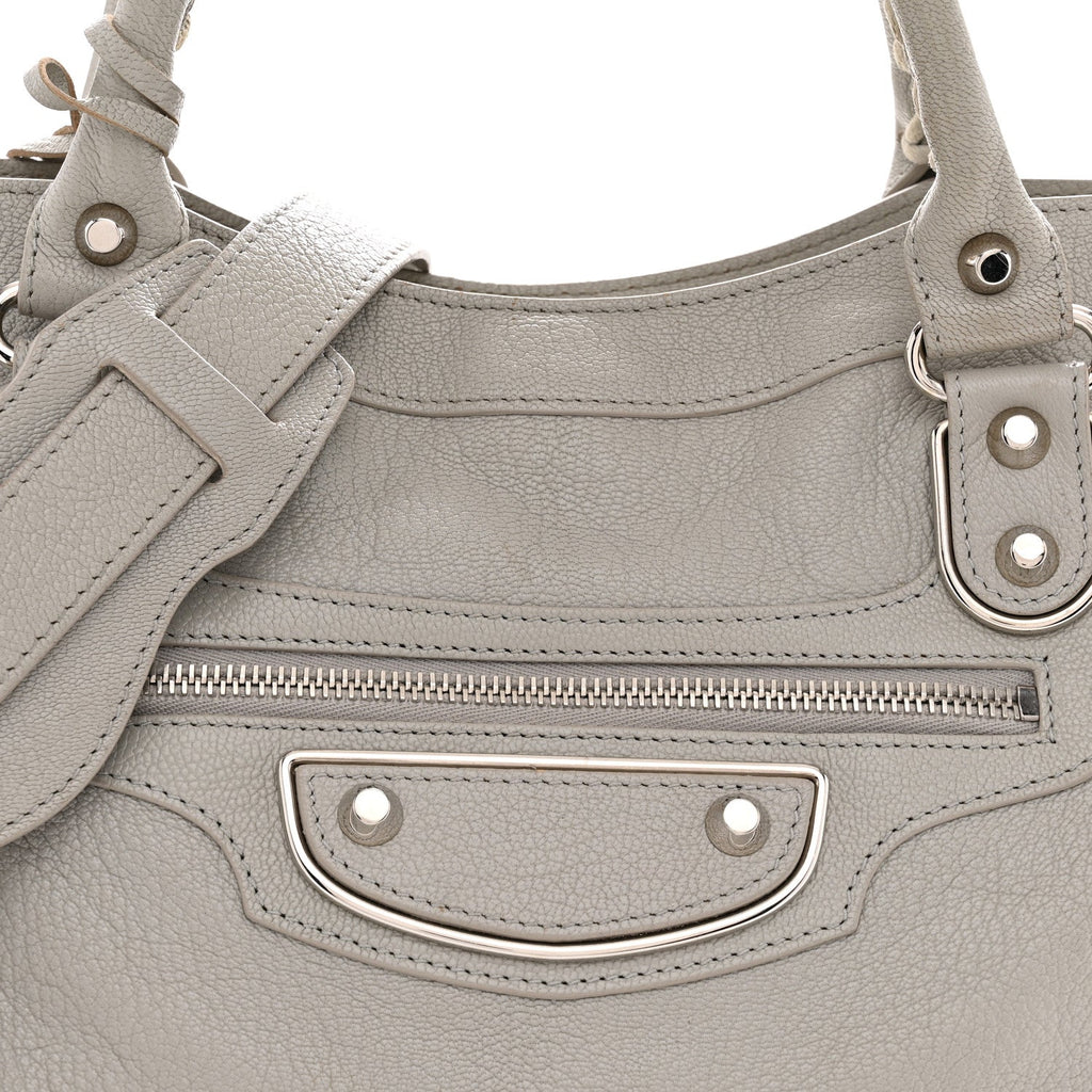 Chevre Silver Metallic Edge Hardware City Gris Glace