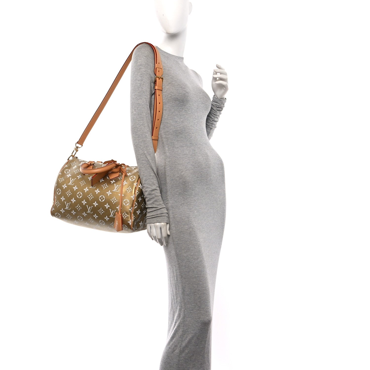 Metallic Calfskin Monogram Speedy P9 Bandouliere 30 Gold Kintsugi