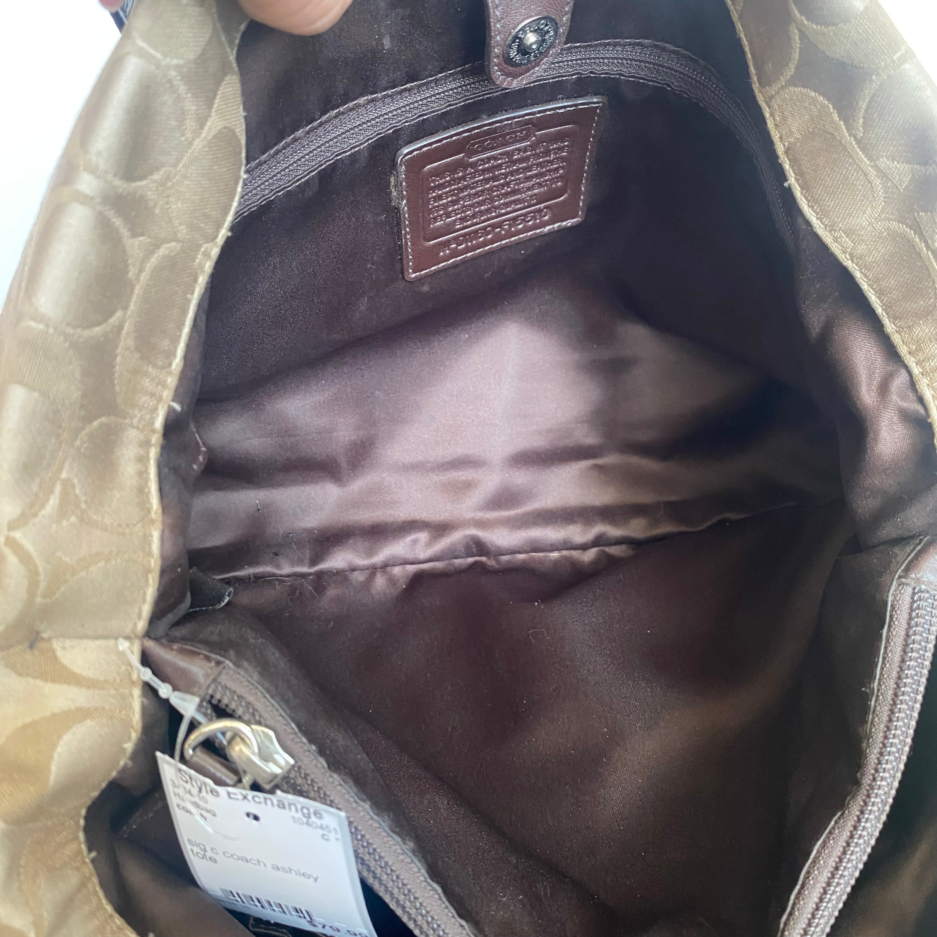 COACH Ashley Signature C Satchel Khaki/ Mahogany Handbag