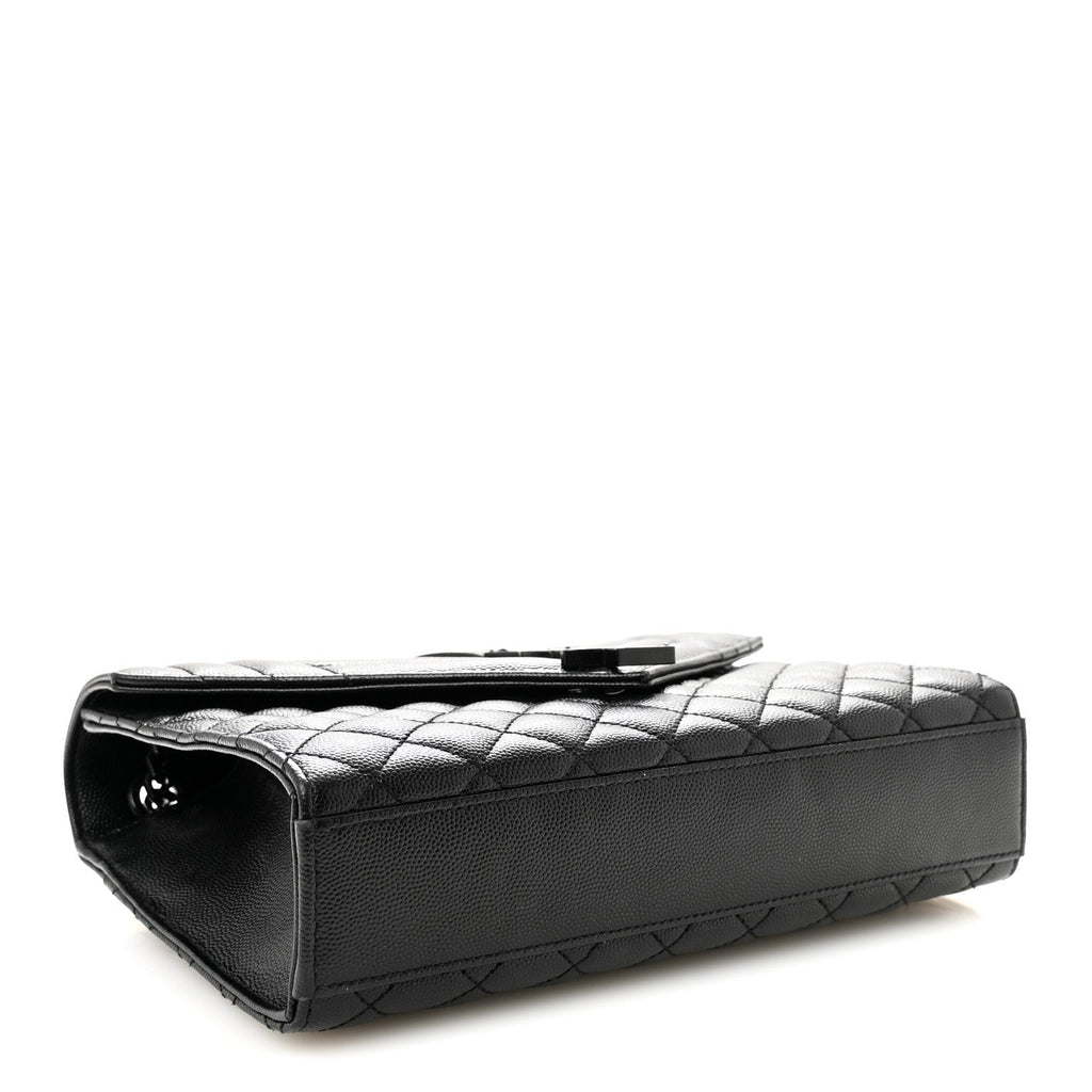 Grain De Poudre Textured Mixed Matelasse Triquilt Medium Monogram Monochrome Satchel Black