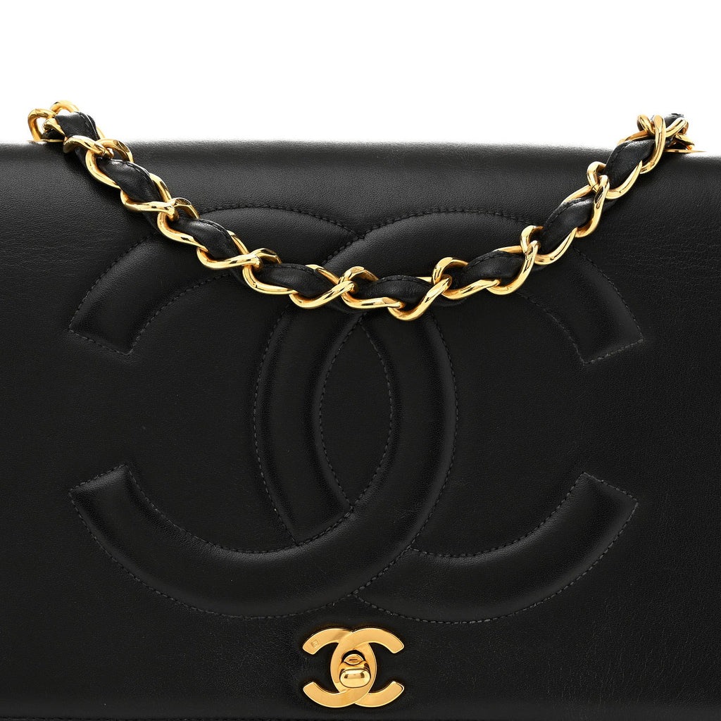 Lambskin Quilted CC Maxi Jumbo Single Flap Black Black