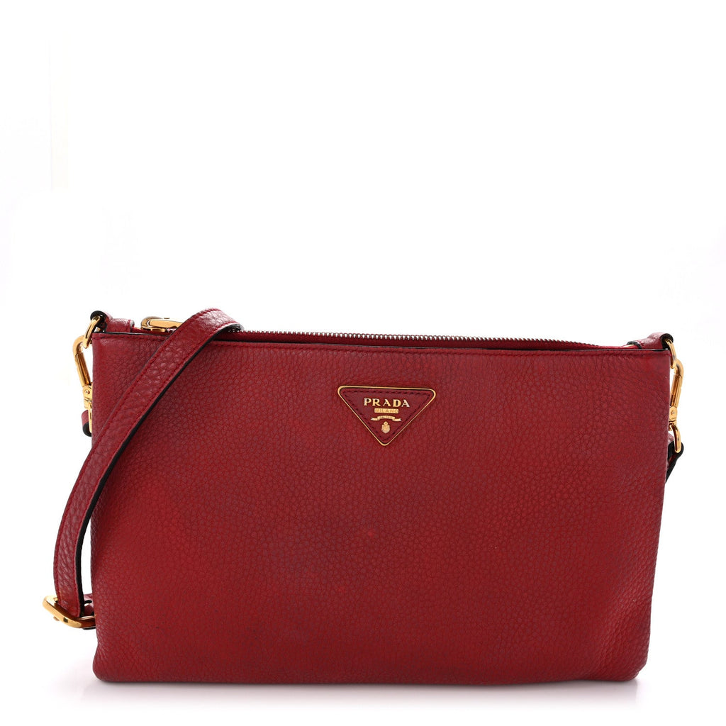 Vitello Daino Zippered Crossbody Bag Rosso