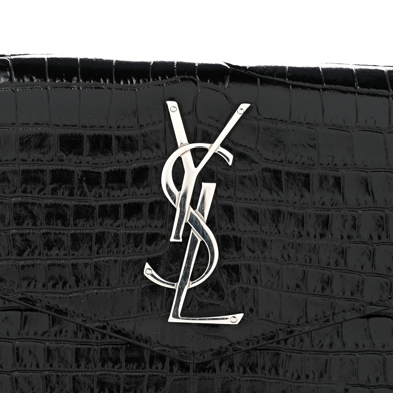 Calfskin Crocodile Embossed Uptown Monogram Clutch Black