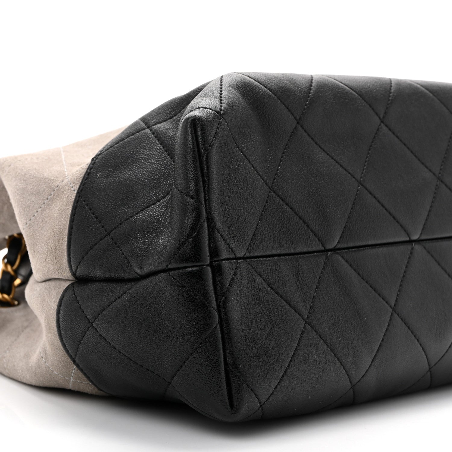 Suede Calfskin Shiny Lambskin Quilted Large Coco Base Shopping Bag Grey Black