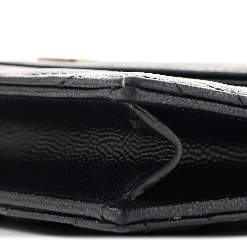 Grain De Poudre Matelasse Chevron Monogram Envelope Chain Wallet Black