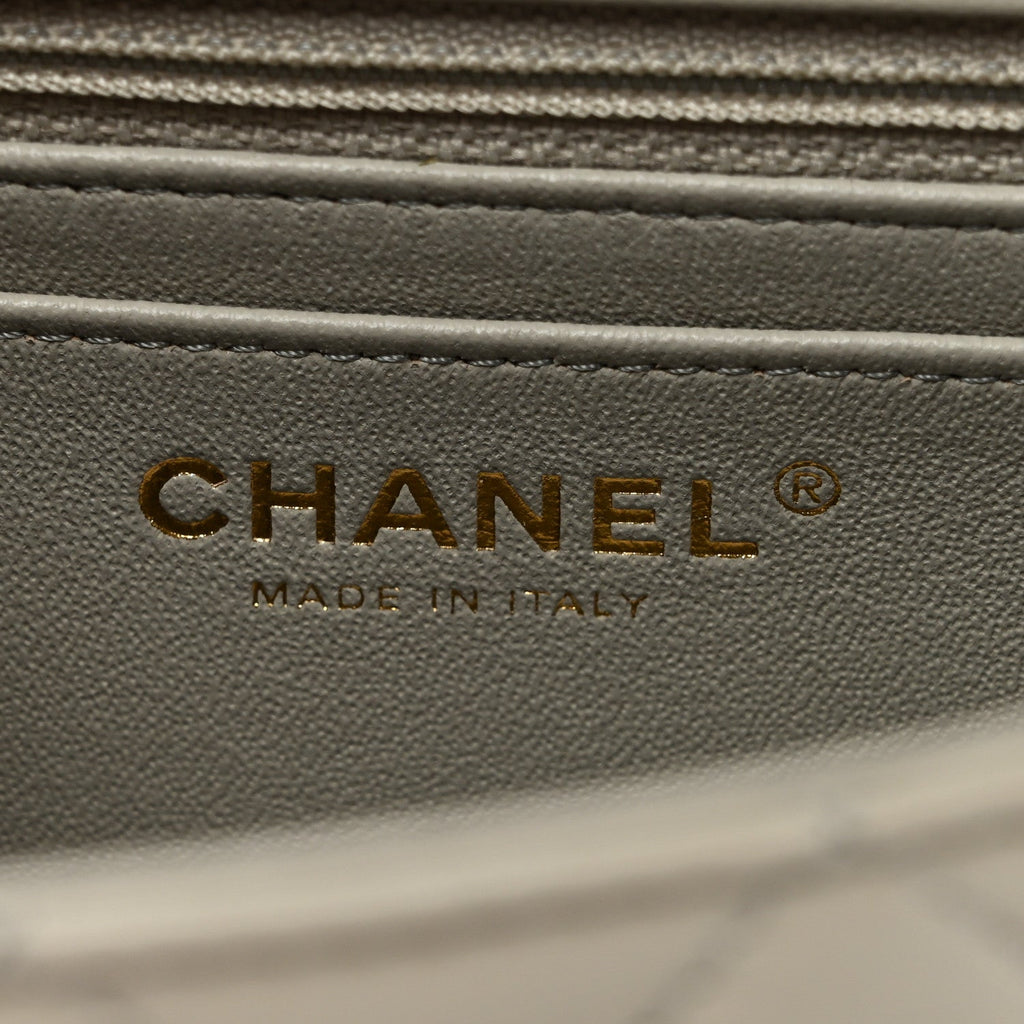 Lambskin Quilted Mini Rectangular Flap Grey