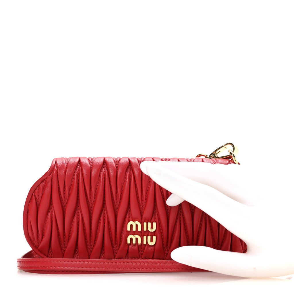 Nappa Matelasse Clutch With Strap Red
