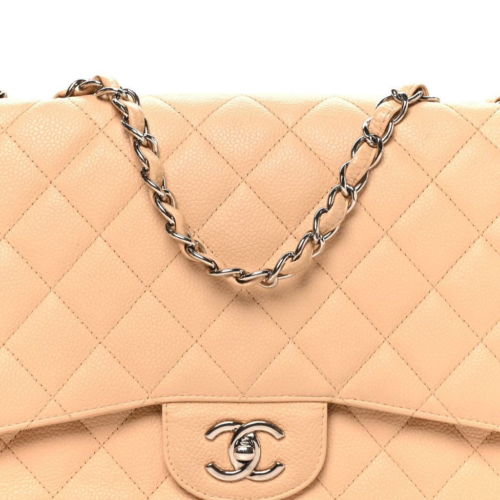 Caviar Quilted Jumbo Single Flap Beige Clair