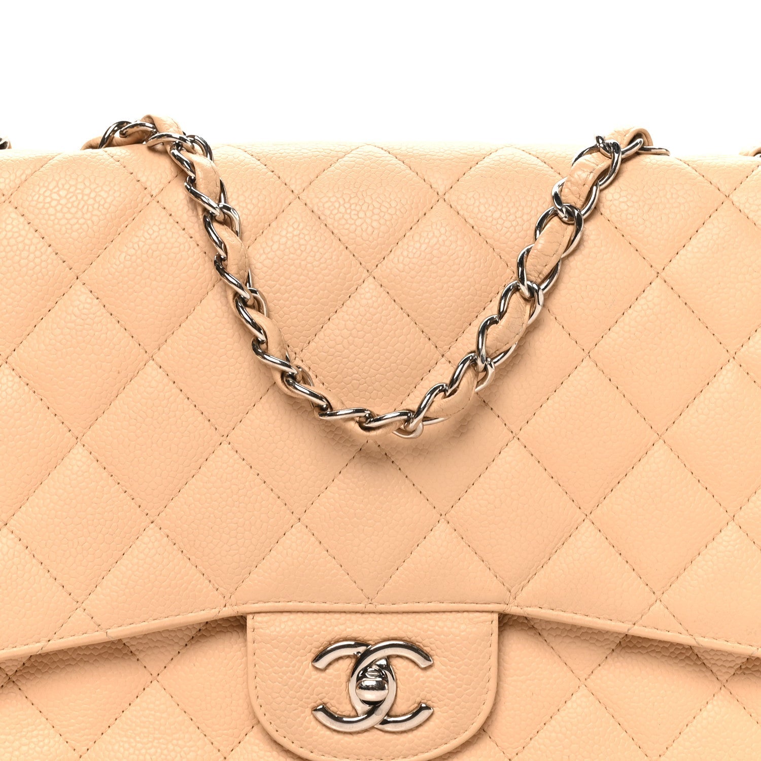 Caviar Quilted Jumbo Single Flap Beige Clair