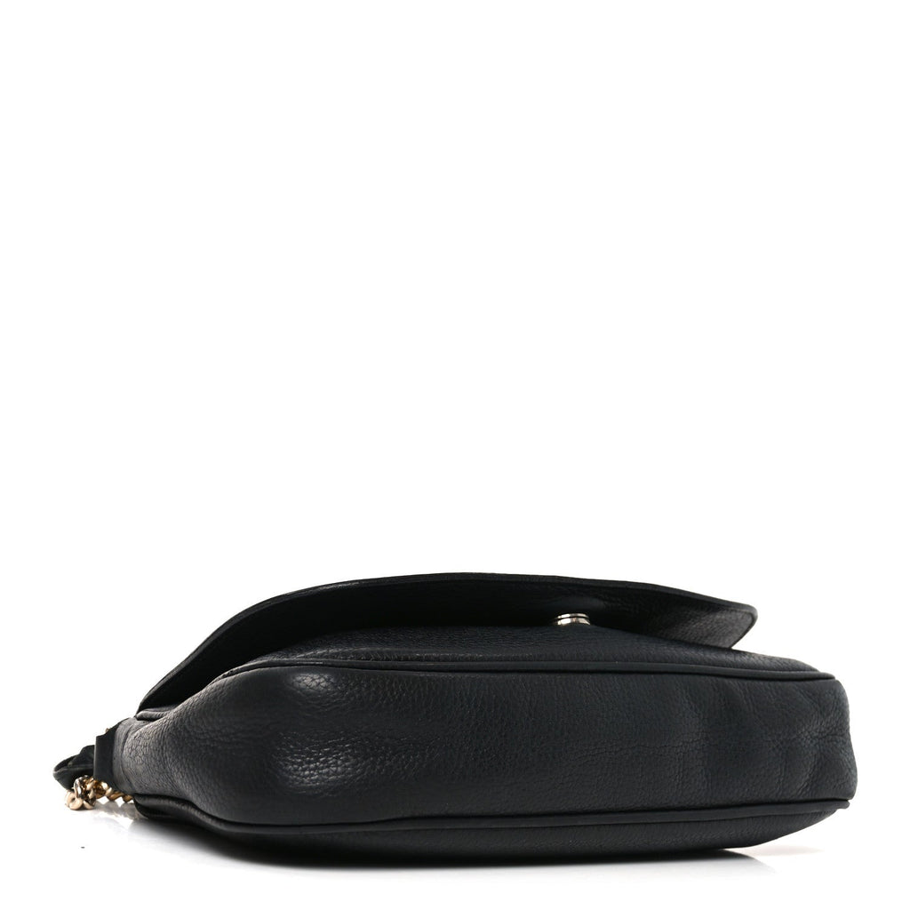 Pebbled Calfskin Medium Soho Flap Crossbody Black