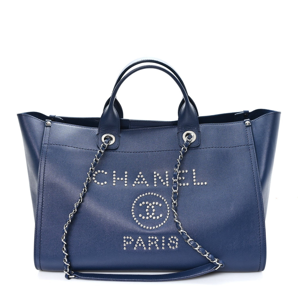 Caviar Large Studded Deauville Tote Navy