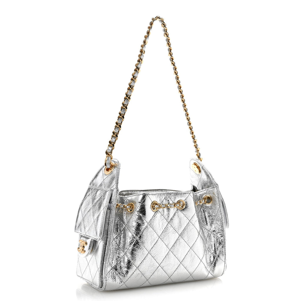 Metallic Aged Calfskin Quilted Mini Chanel 25 Handbag Silver