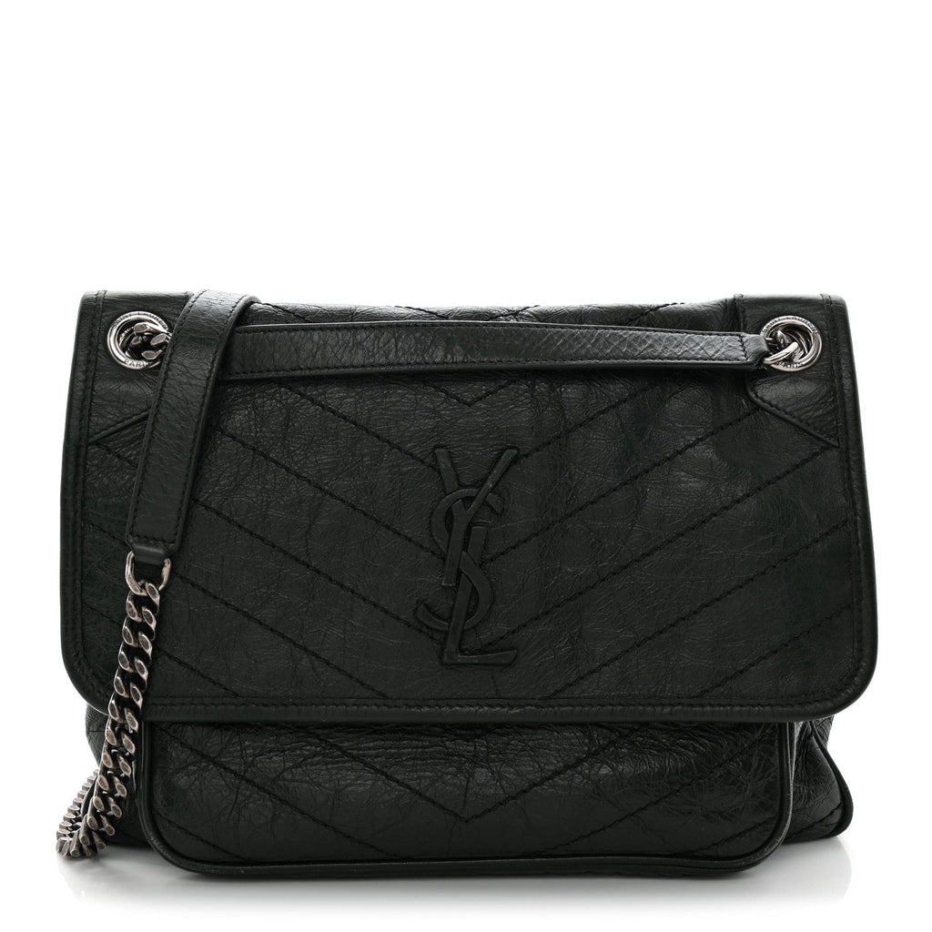 Crinkled Lambskin Matelasse Monogram Medium Niki Chain Satchel Dark Green