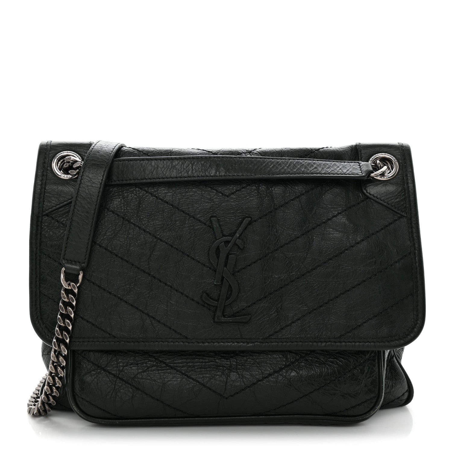 Crinkled Lambskin Matelasse Monogram Medium Niki Chain Satchel Dark Green