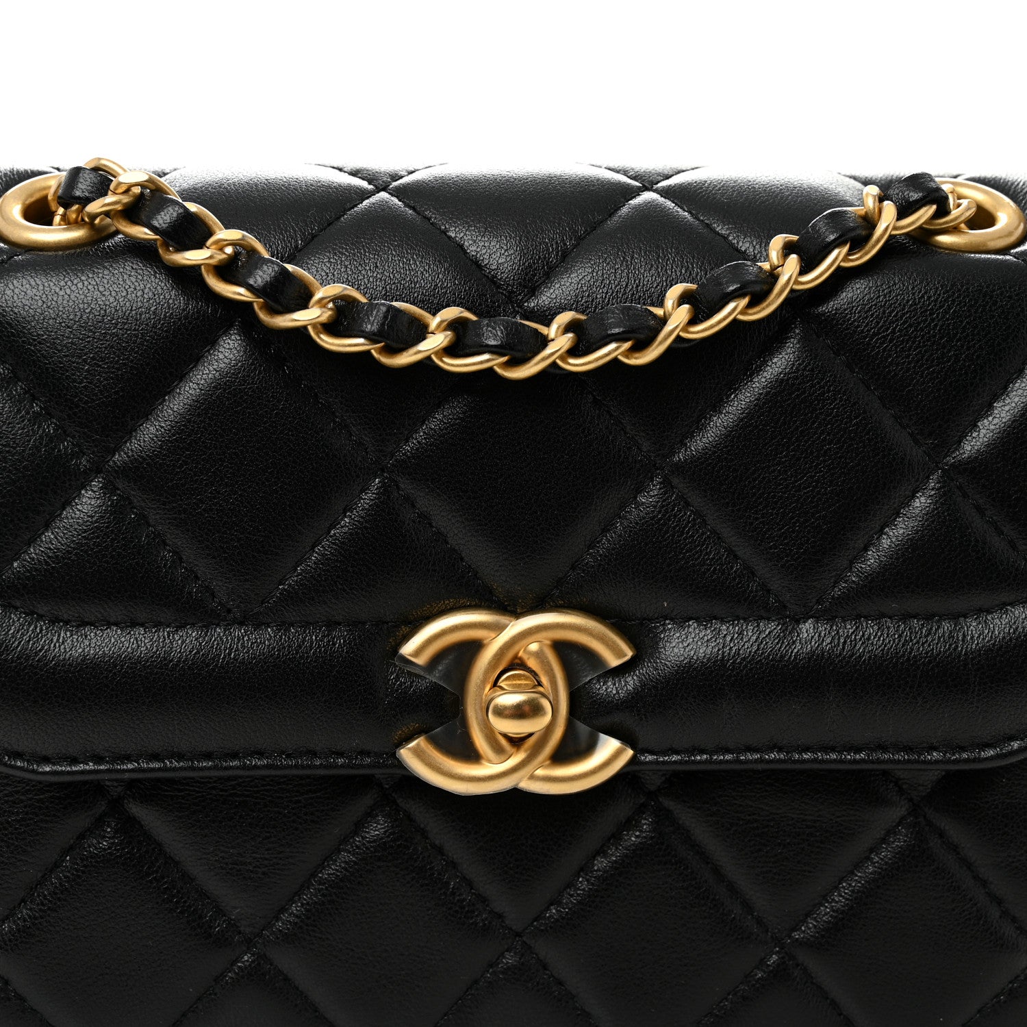 Shiny Lambskin Quilted Mini Flap Black