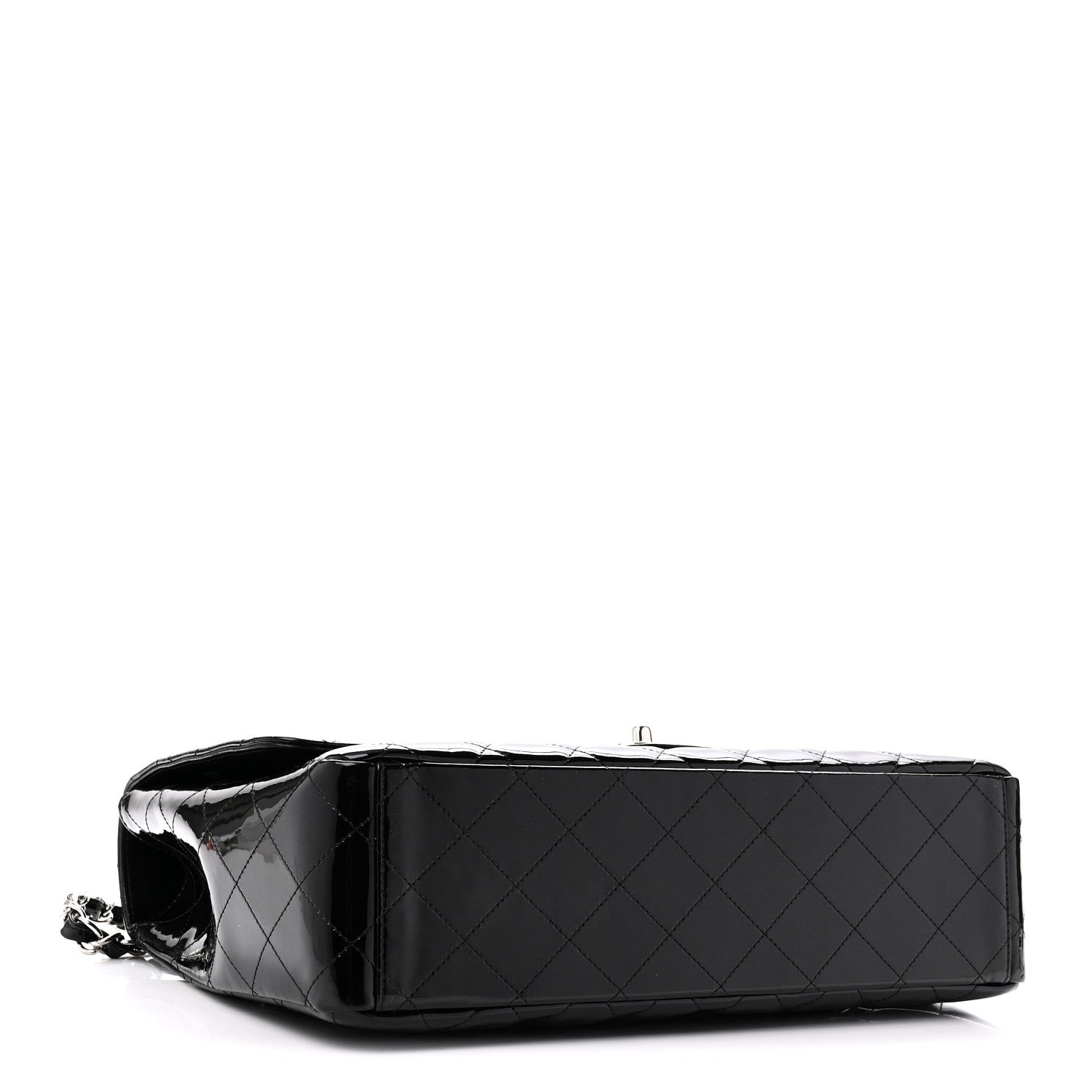 Patent Calfskin Sparkle Quilted Maxi Single Flap Black