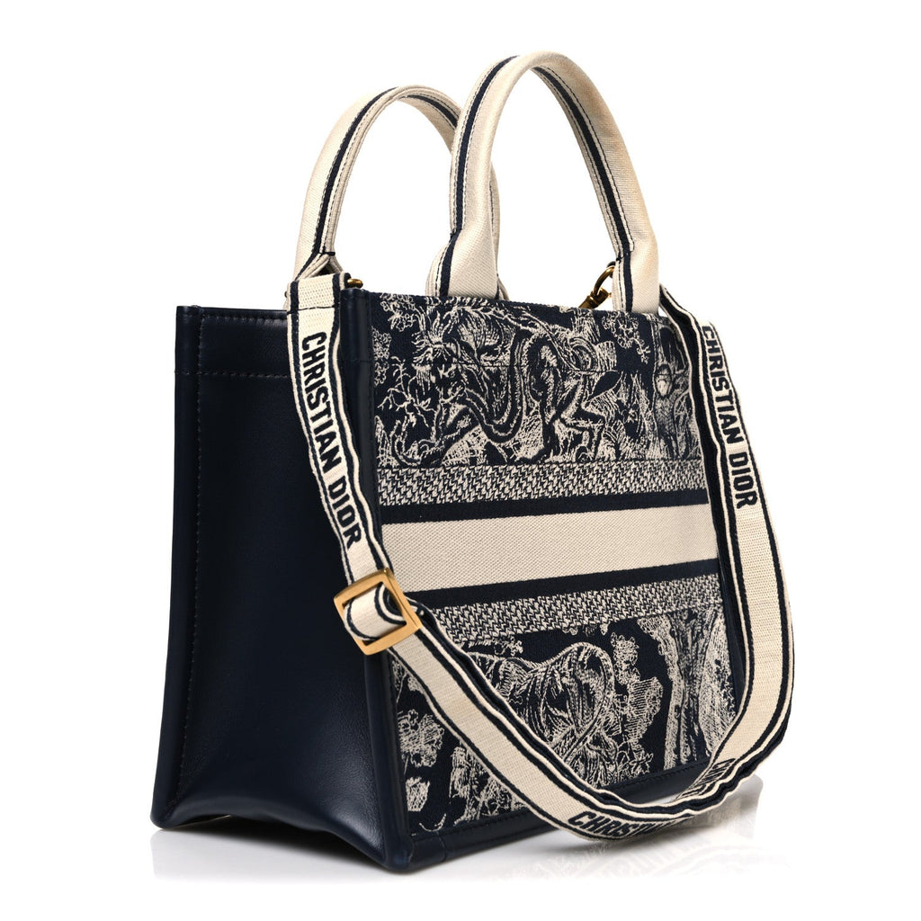 Calfskin Dioriviera Toile De Jouy Small Book Tote With Strap Blue Multicolor
