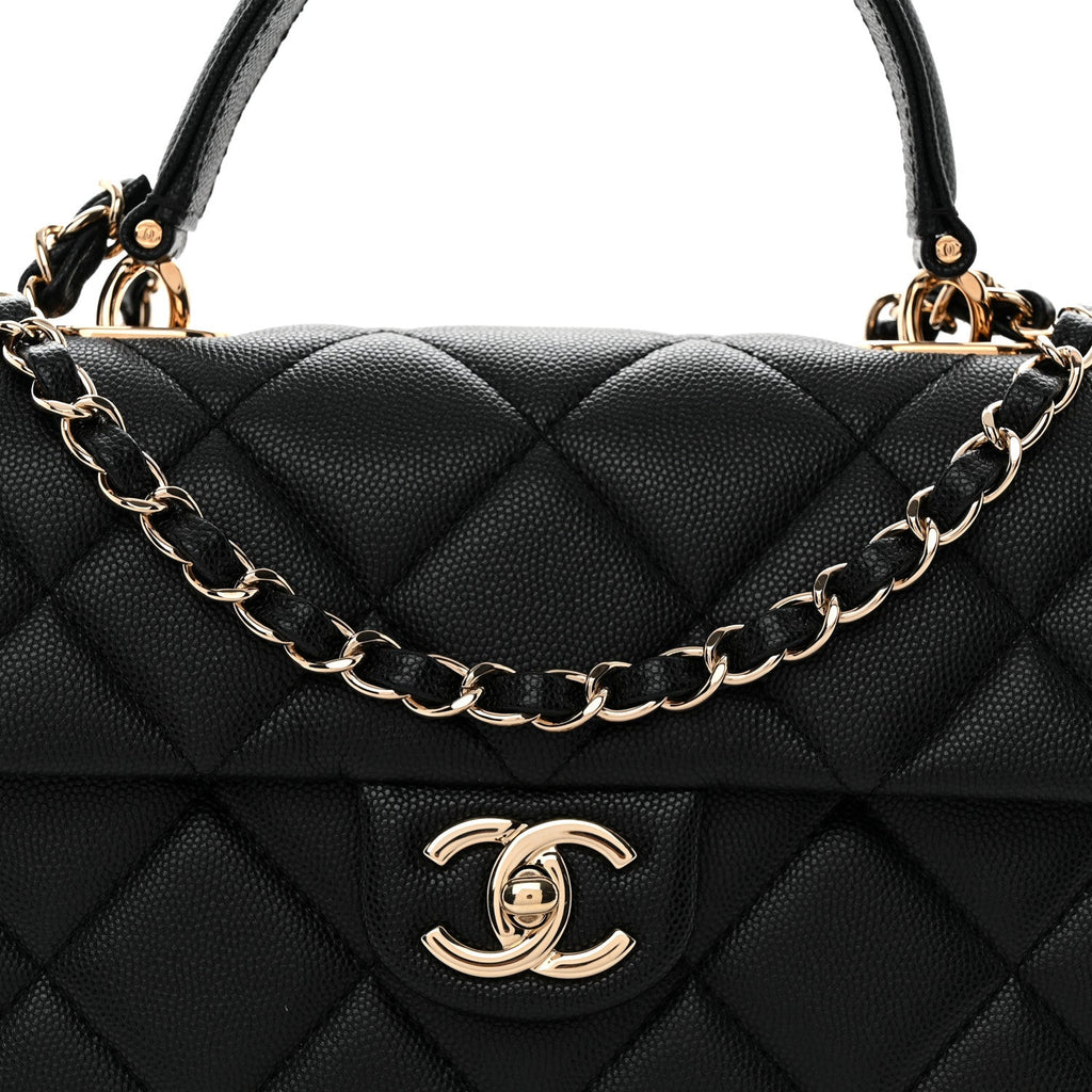 Caviar Quilted Medium Retro Twist Top Handle Flap Black