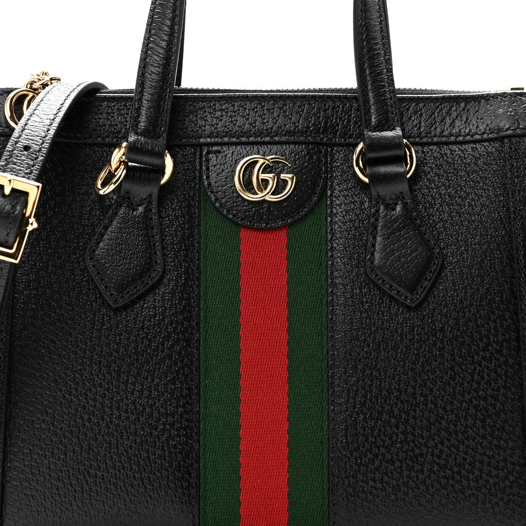 Textured Calfskin Web Small Ophidia Tote Bag Black
